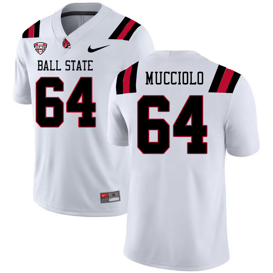 Ball State Cardinals #64 Jon Mucciolo College Football Jerseys Stitched Sale-White
